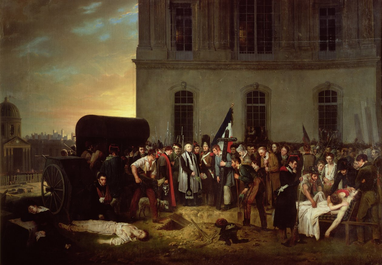 Pohřeb obětí červencové revoluce před kolonádou v Louvru, 30. července 1830 od Jean Alphonse Roehn