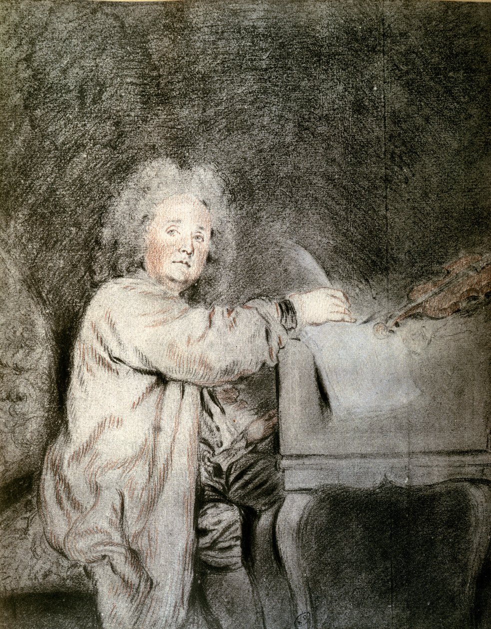 Jean-Ferry Rebel (1666-1747), asi 1715 (křída a pastelka na papíře) od Jean Antoine Watteau