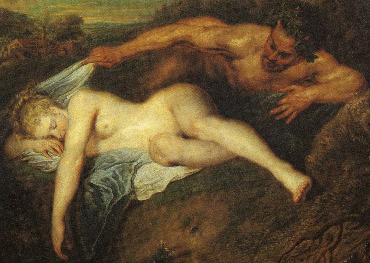 Nymfa a Satyr, také známý jako Jupiter a Antiope, detail od Jean Antoine Watteau