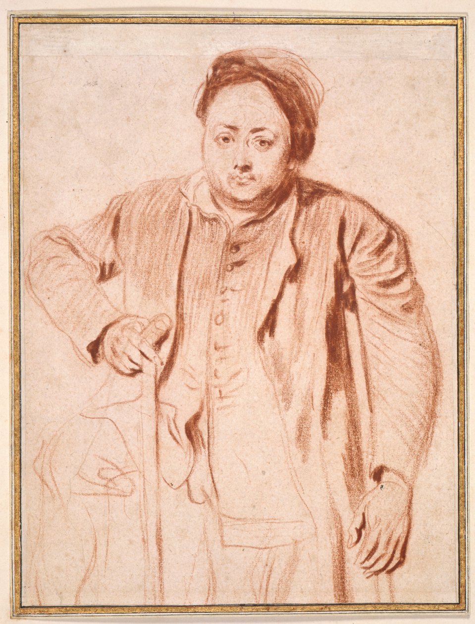Portrét Antoine de la Roque (červená křída na papíře) od Jean Antoine Watteau