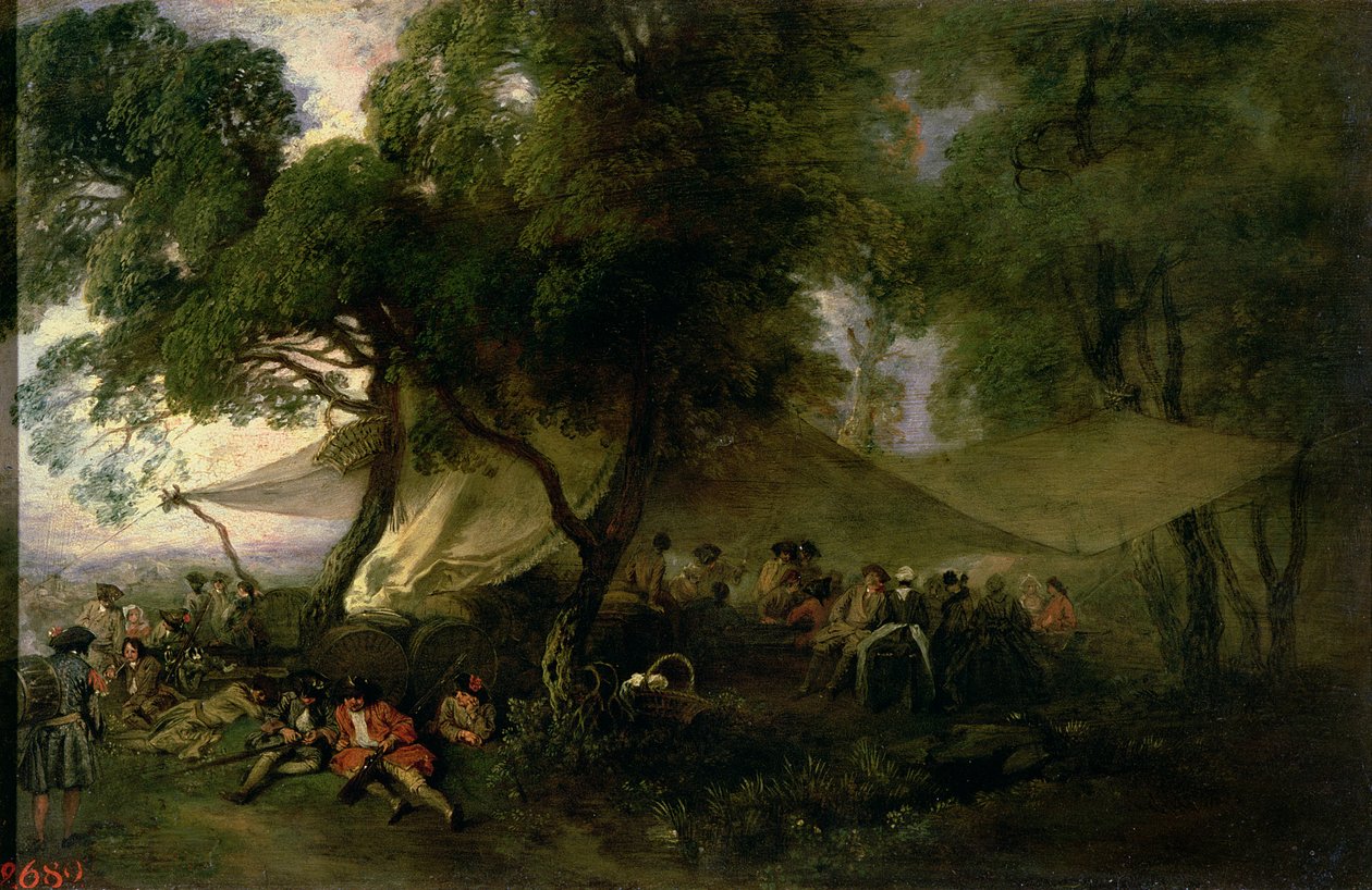 Oddech z války, 1712-15 (olej na mědi) od Jean Antoine Watteau