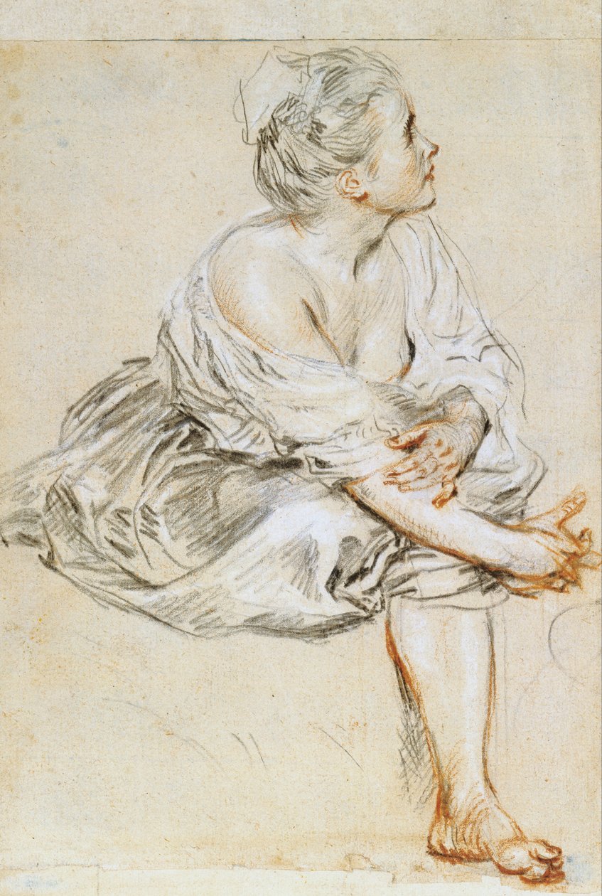 Sedící mladá žena od Jean Antoine Watteau