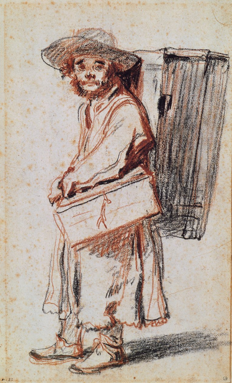 Studie podomáka z Auvergne (uhlí a červená křída na papíře) od Jean Antoine Watteau