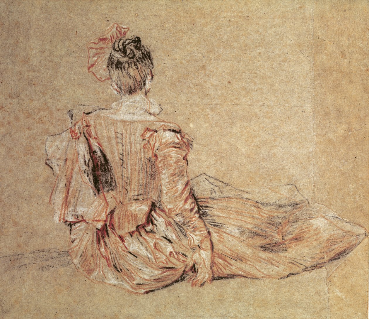 Studie ženy při pohledu zezadu, 1716-18 (křída na papíře) od Jean Antoine Watteau
