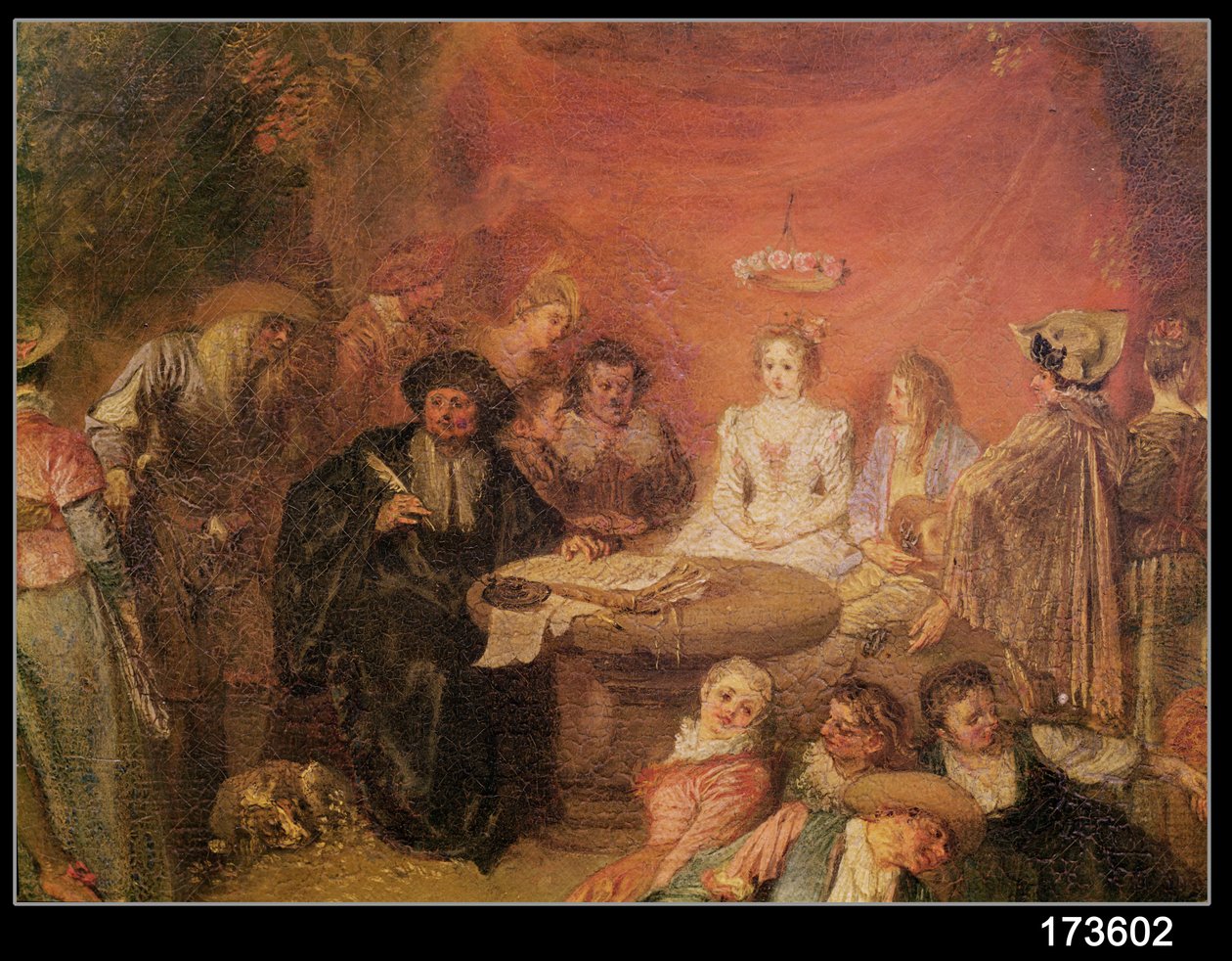 Stůl nevěsty a ženicha, detail z Manželské smlouvy, c.1712-13 (detail 38782) od Jean Antoine Watteau