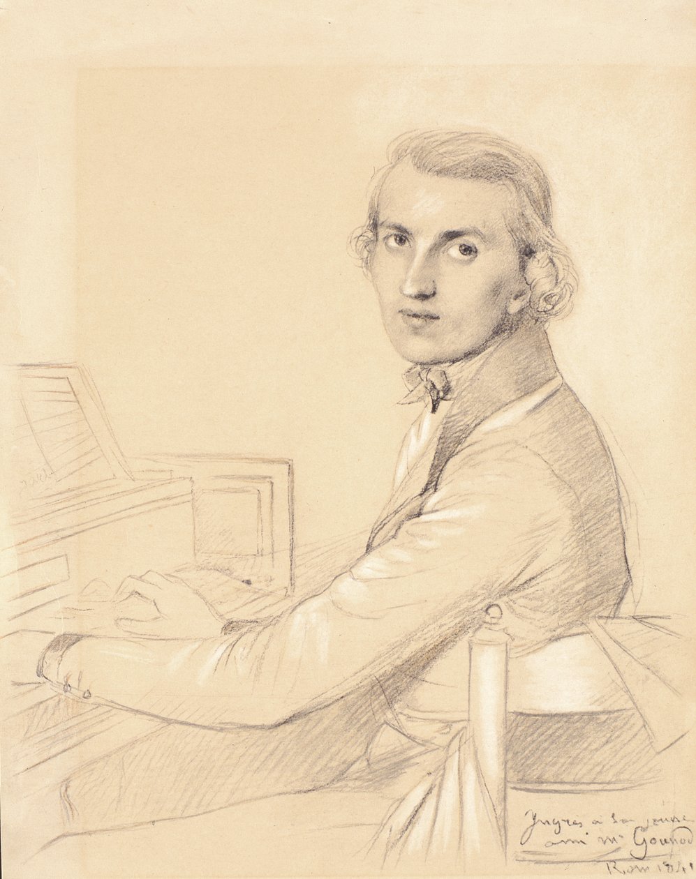 Charles Gounod (1818-93) 1841 (grafit na papíře zvýrazněný bílou křídou) (viz také 159090) od Jean Auguste Dominique Ingres