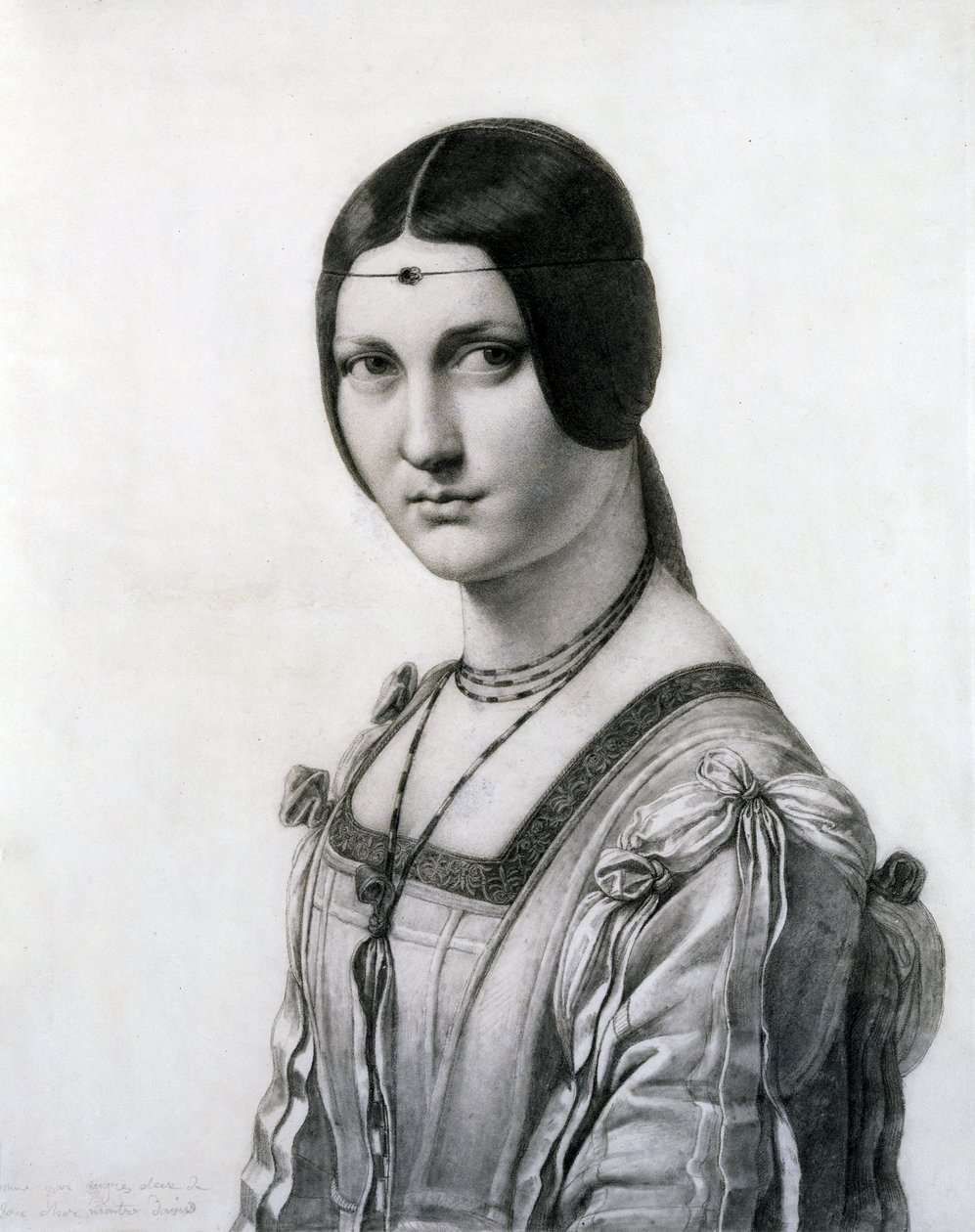 La Belle Ferronniere (černá křída a mytí na papíře) od Jean Auguste Dominique Ingres