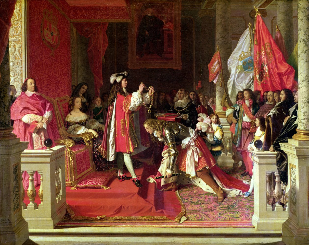 Filip V. Španělský dělá maršála Jamese Fitzjamese, vévodu z Berwicku, kavalíra Zlatého rouna po bitvě u Almansy, 1818 od Jean Auguste Dominique Ingres