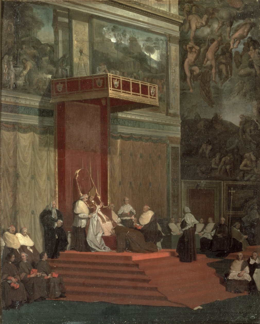 Papež Pius VII (Luigi Barnaba Chiaramonti) (1742-1823) navštěvující kapli, 1820 od Jean Auguste Dominique Ingres