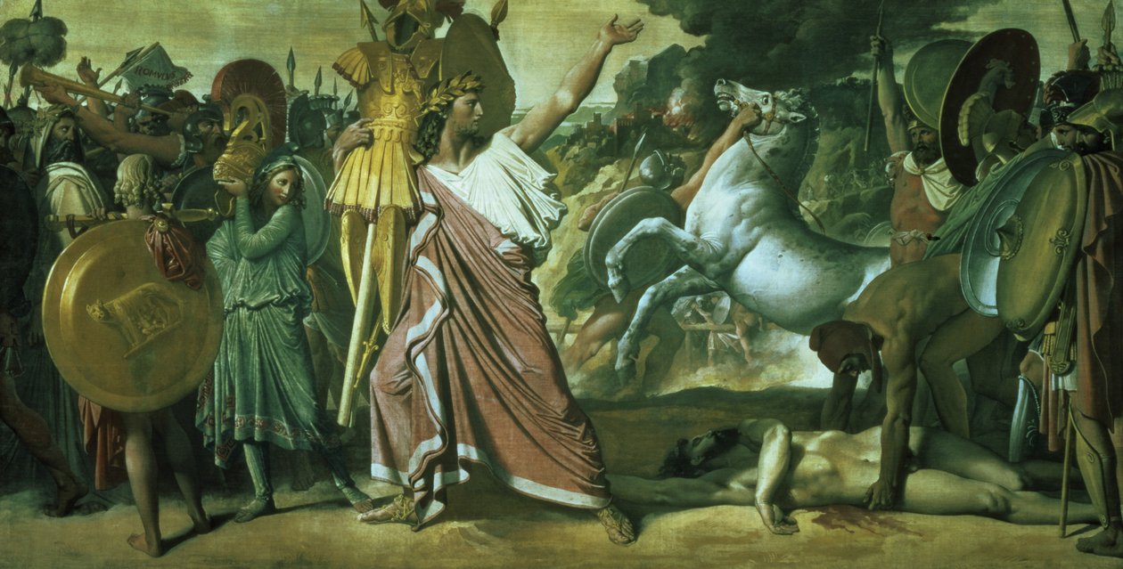 Romulus, dobyvatel Akronu, odnáší svou kořist do Jupiterova chrámu, 1812 od Jean Auguste Dominique Ingres
