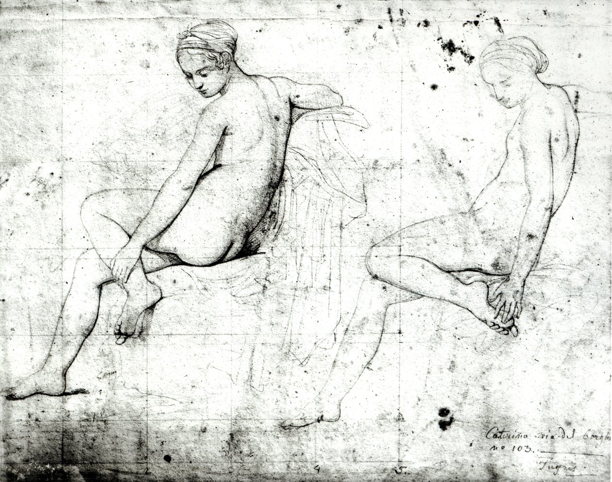Studie pro turecké lázně (grafit na papíře) od Jean Auguste Dominique Ingres