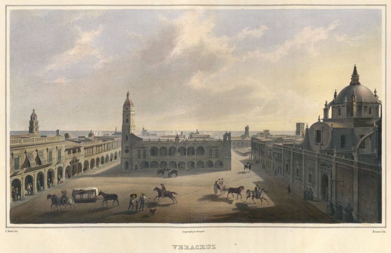 Pohled na hlavní náměstí Veracruz, Mexiko, 1829-1834 od Jean Baptiste Arnout