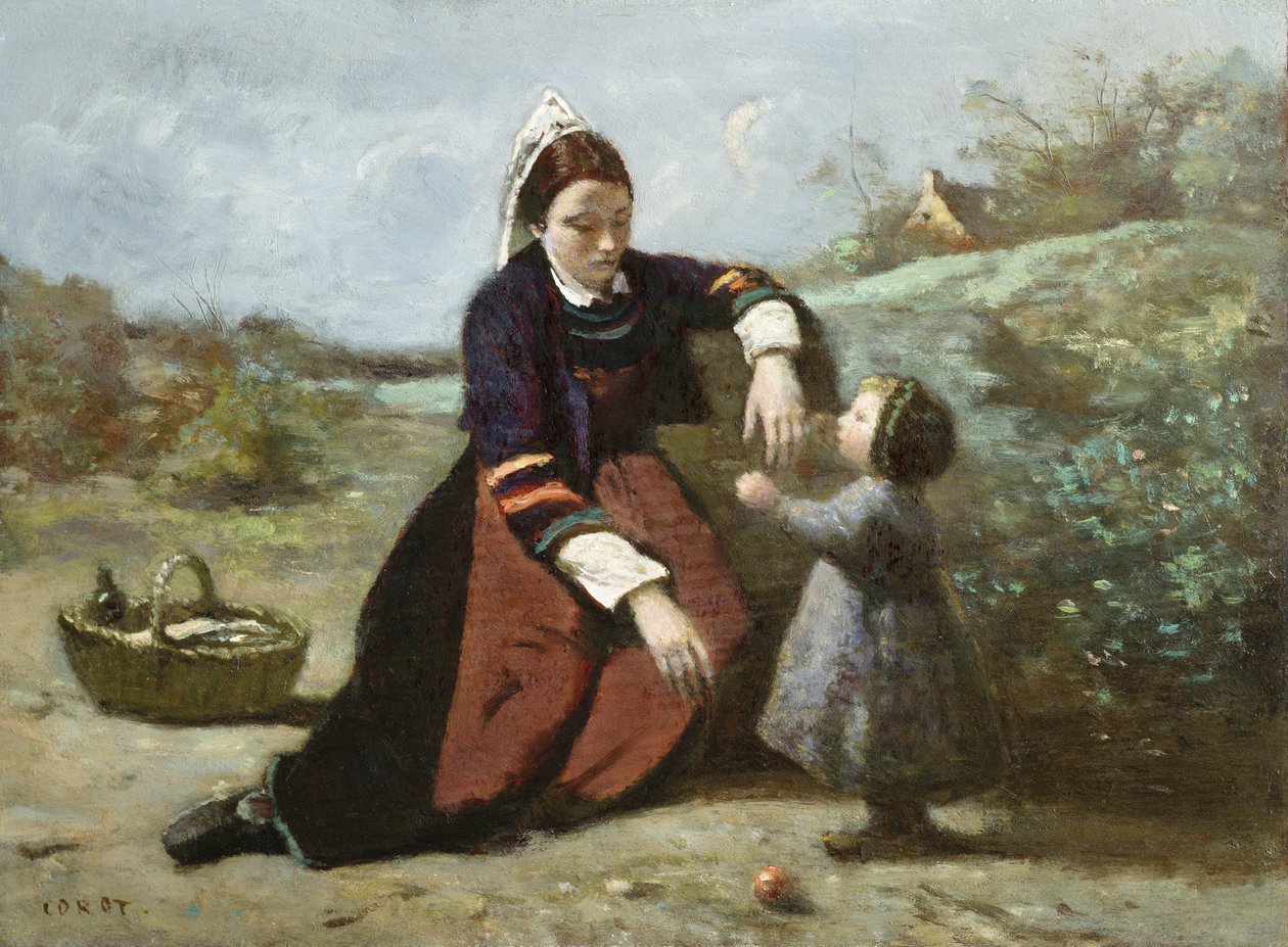 Bretonka a její holčička, 1855-65 od Jean Baptiste Camille Corot