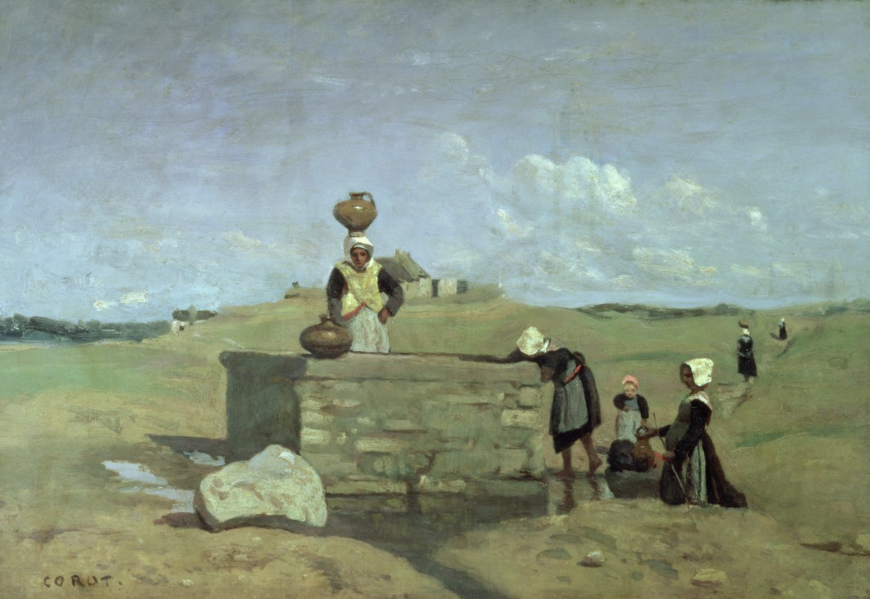 Breton Women at the Well near Batz, c.1842 od Jean Baptiste Camille Corot