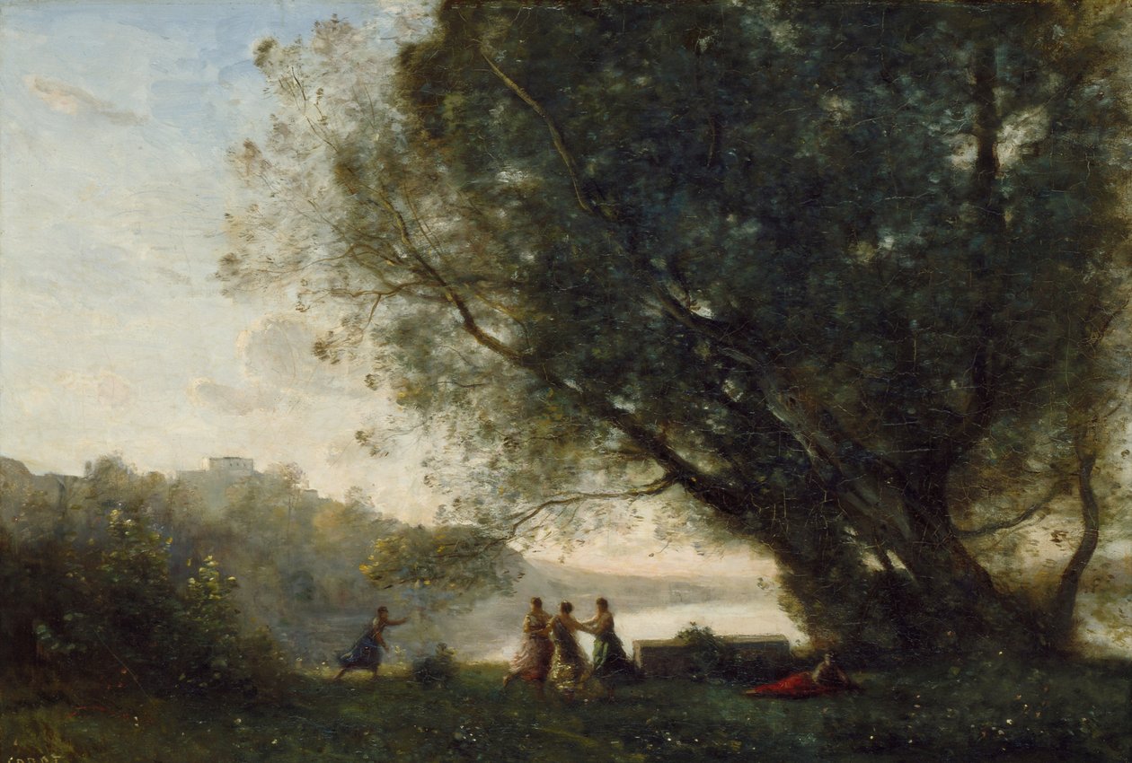 Tanec pod stromy na okraji jezera, 1865-70 od Jean Baptiste Camille Corot