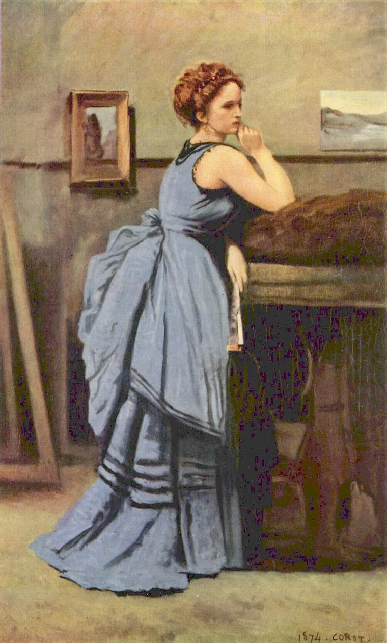 Žena v modrém od Jean Baptiste Camille Corot