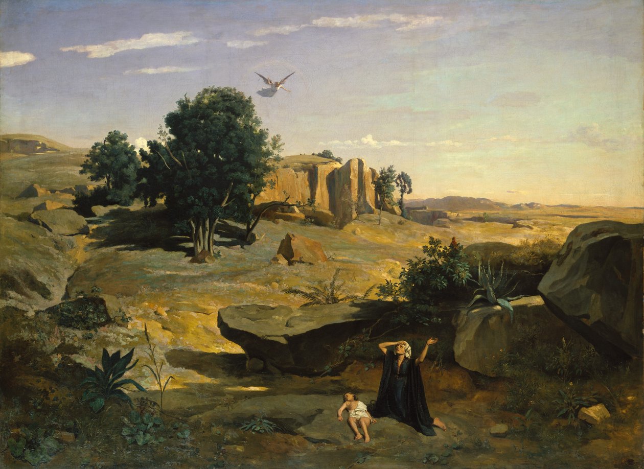 Hagar ve volné přírodě od Jean Baptiste Camille Corot