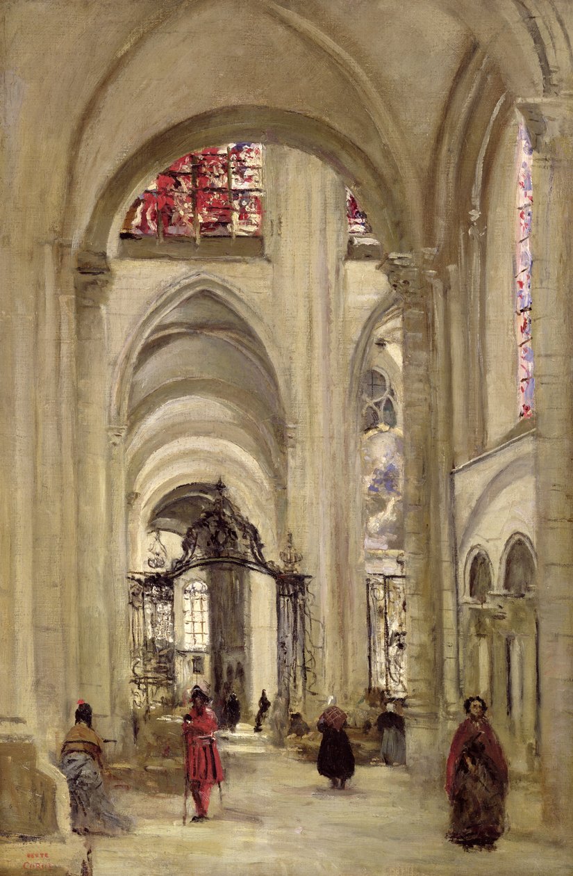 Interiér katedrály St. Etienne, Sens, c.1874 od Jean Baptiste Camille Corot