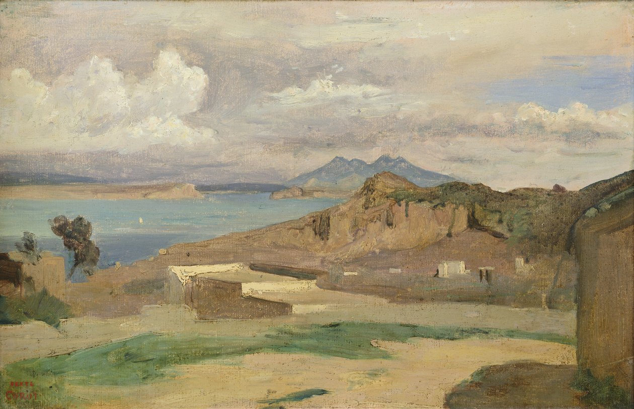 Ischia, Pohled ze svahů hory Epomeo, 1828 od Jean Baptiste Camille Corot