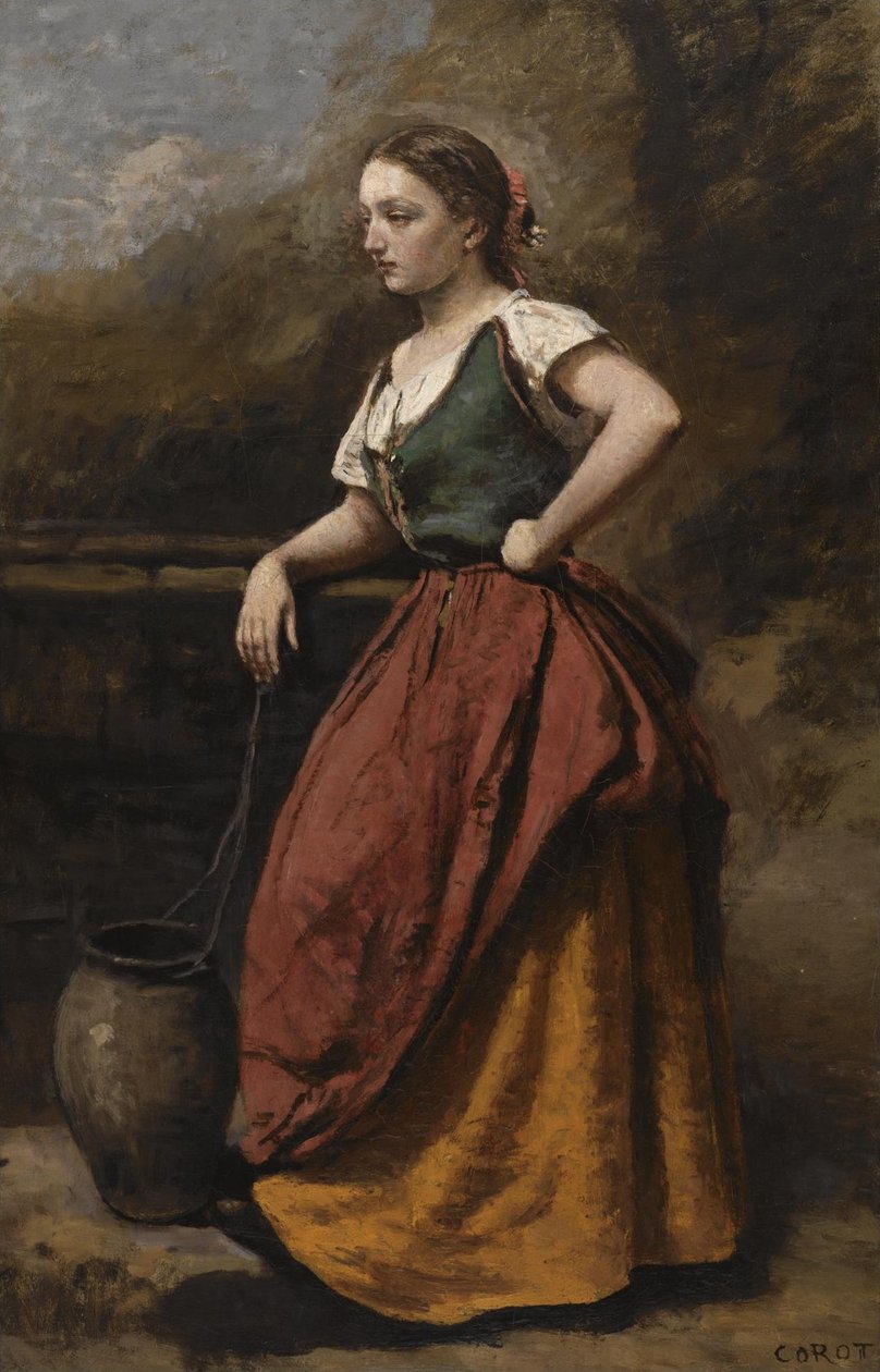Mladá žena u fontány od Jean Baptiste Camille Corot