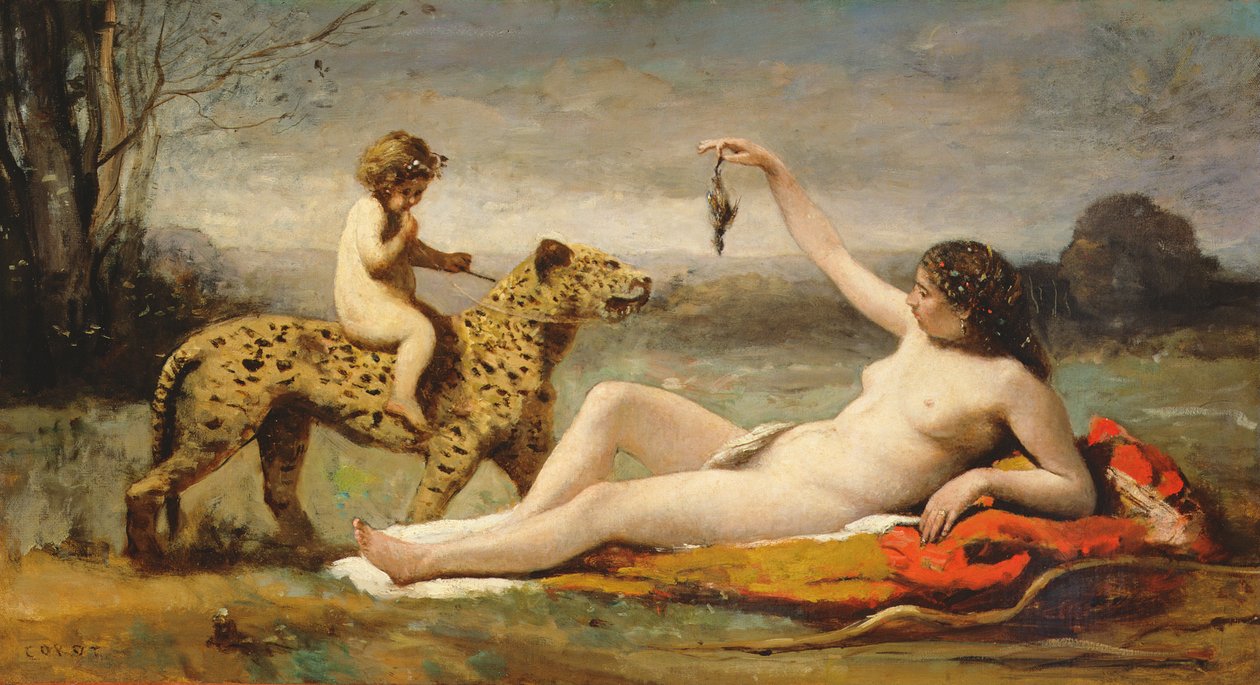 La bacchante a la panthere, 1855-60 od Jean Baptiste Camille Corot