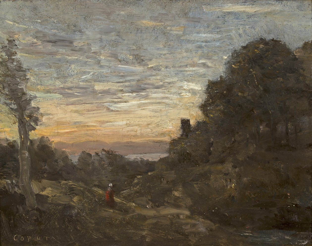 Věž mezi stromy od Jean Baptiste Camille Corot