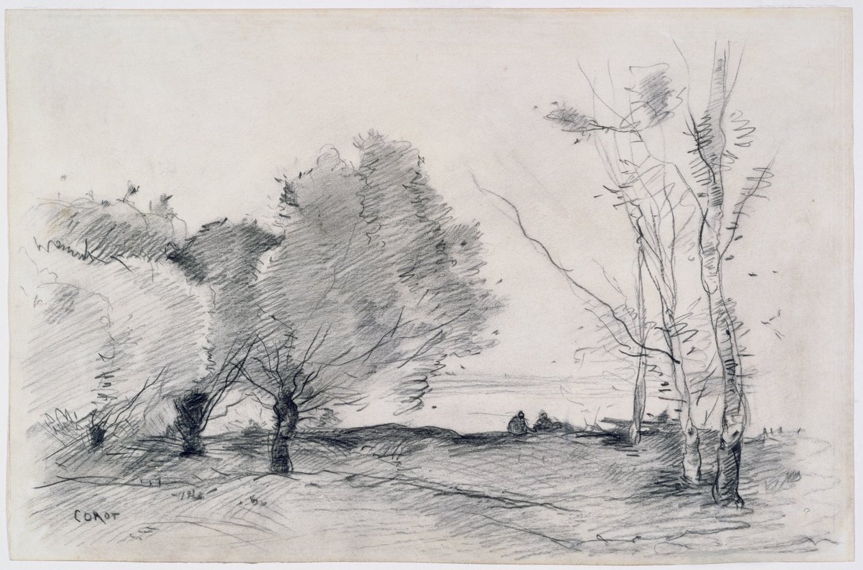 Krajina, 1860-68 (tužka a pastel na papíře) od Jean Baptiste Camille Corot