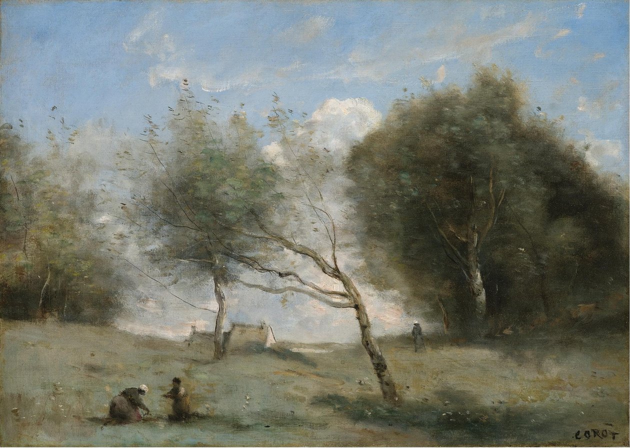 Louky malé farmy od Jean Baptiste Camille Corot