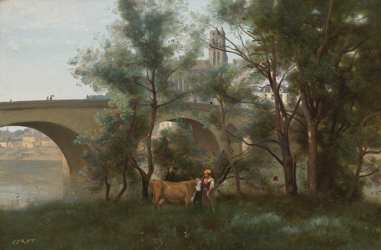 Mantes, břehy Seiny na úpatí mostu od Jean Baptiste Camille Corot