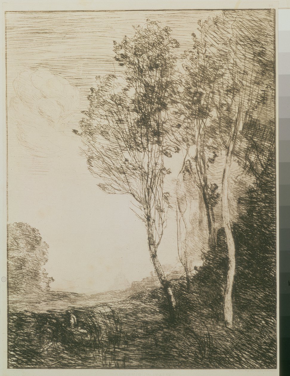 Paměť Itálie, 1863 (suchá jehla) od Jean Baptiste Camille Corot