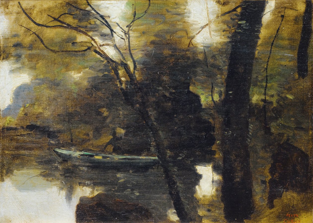 Noisy-le-grand, malá loď na řece od Jean Baptiste Camille Corot