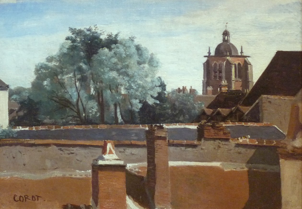 Orleans, pohled na věž Sainte-Paterne z okna od Jean Baptiste Camille Corot