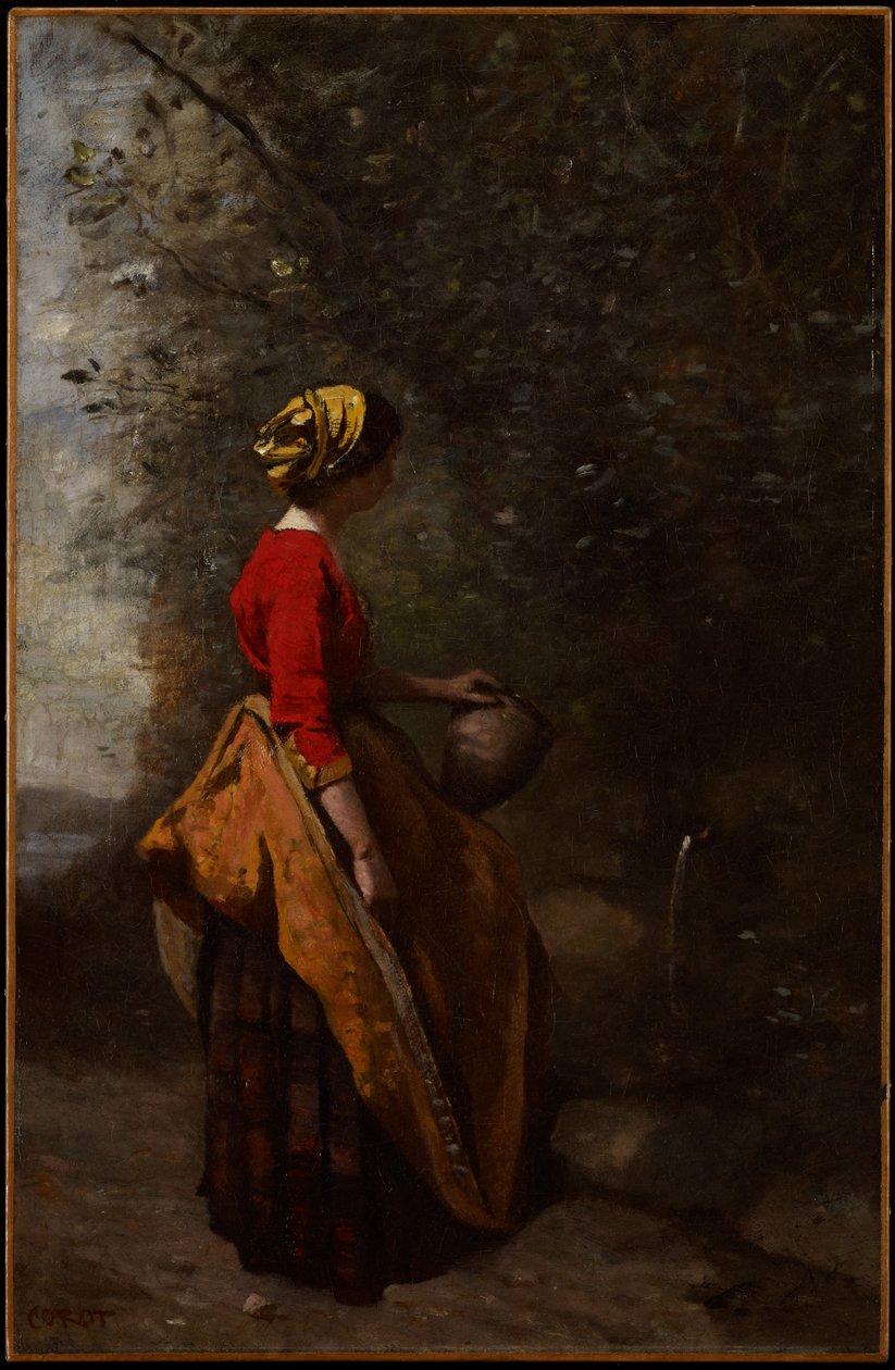 Selská dívka u pramene, kolem 1860-65 od Jean Baptiste Camille Corot
