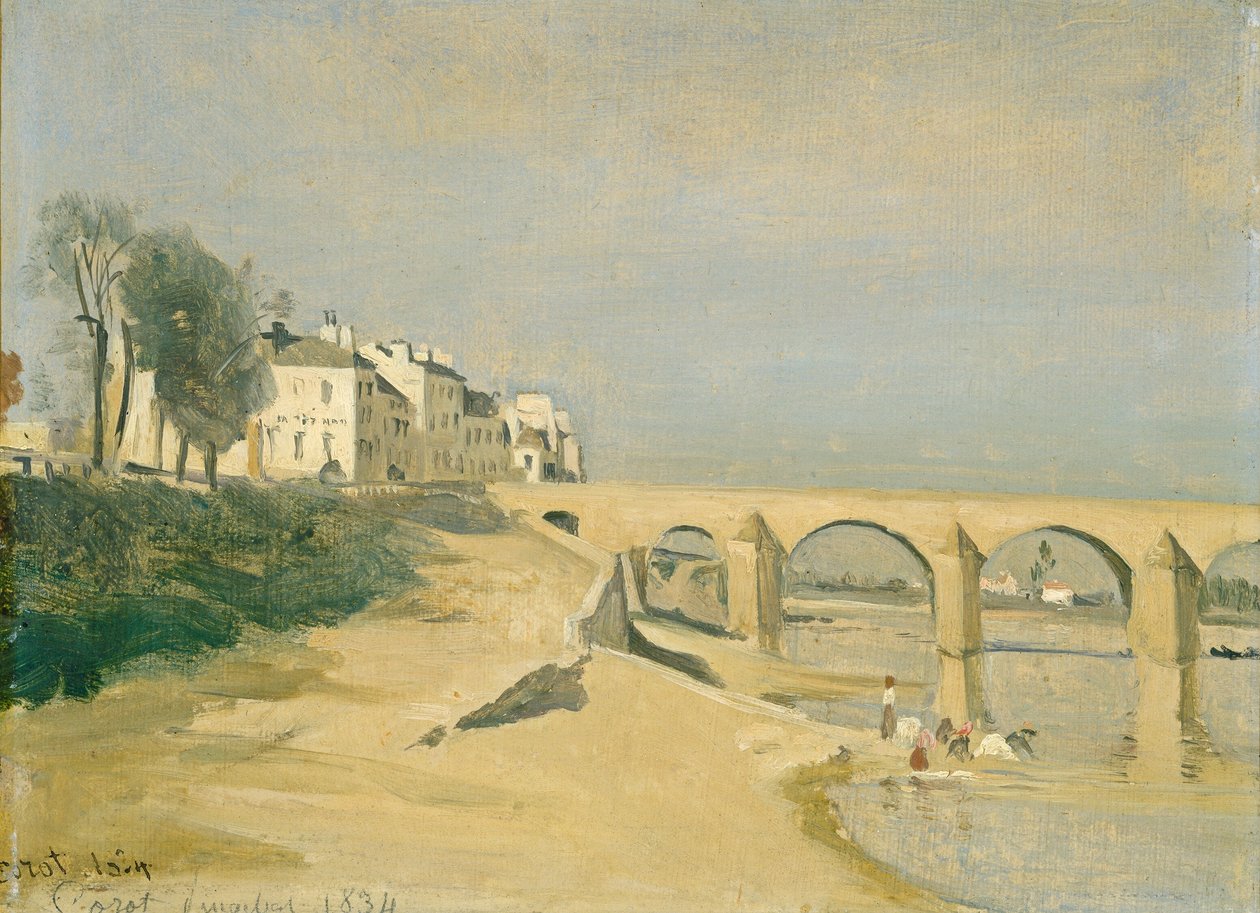Most přes řeku Saônu v Mâconu od Jean Baptiste Camille Corot