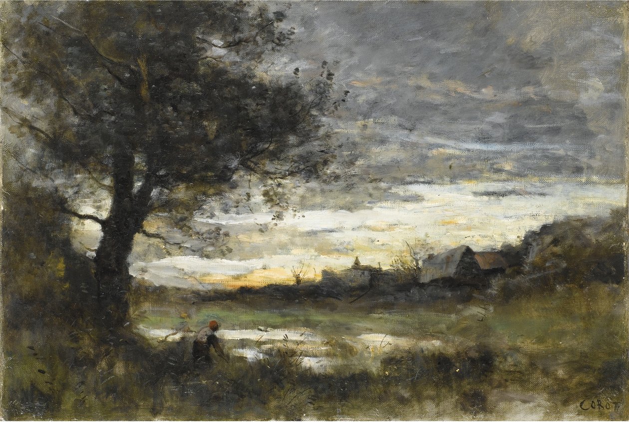 Suvenýr z Normandie, zapadající slunce od Jean Baptiste Camille Corot