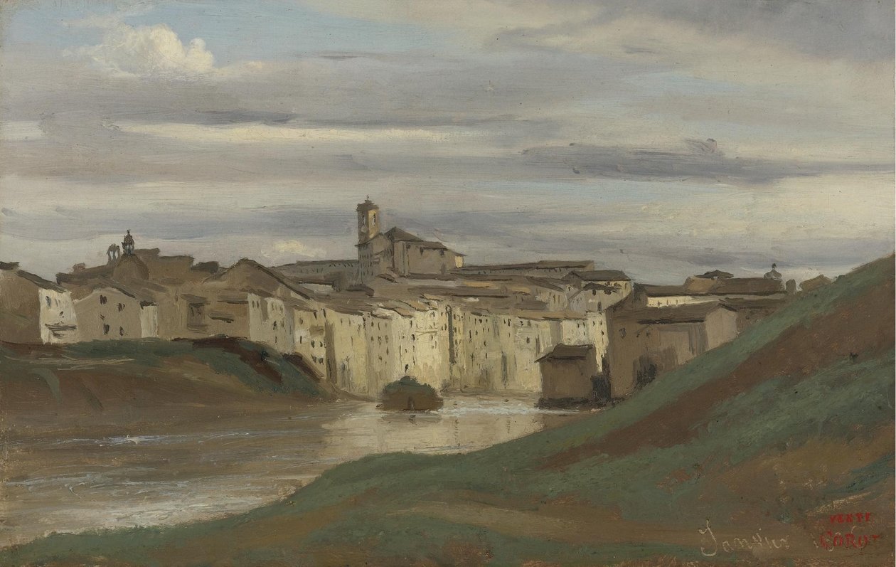 Na břehu řeky Tibery, Řím od Jean Baptiste Camille Corot