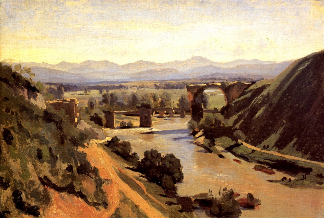 Augustanský most v Narni od Jean Baptiste Camille Corot