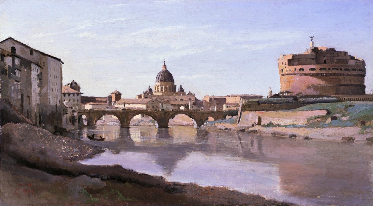 Most a hrad SantAngelo s kopulí Petrohradu od Jean Baptiste Camille Corot