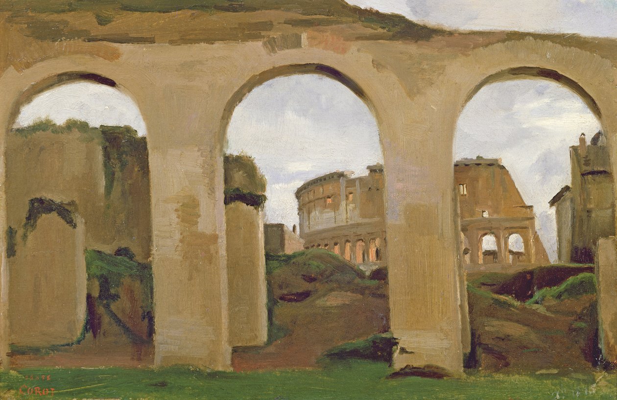 Koloseum, viděné přes arkády Konstantinovy baziliky, 1825 (olej na papíře) od Jean Baptiste Camille Corot