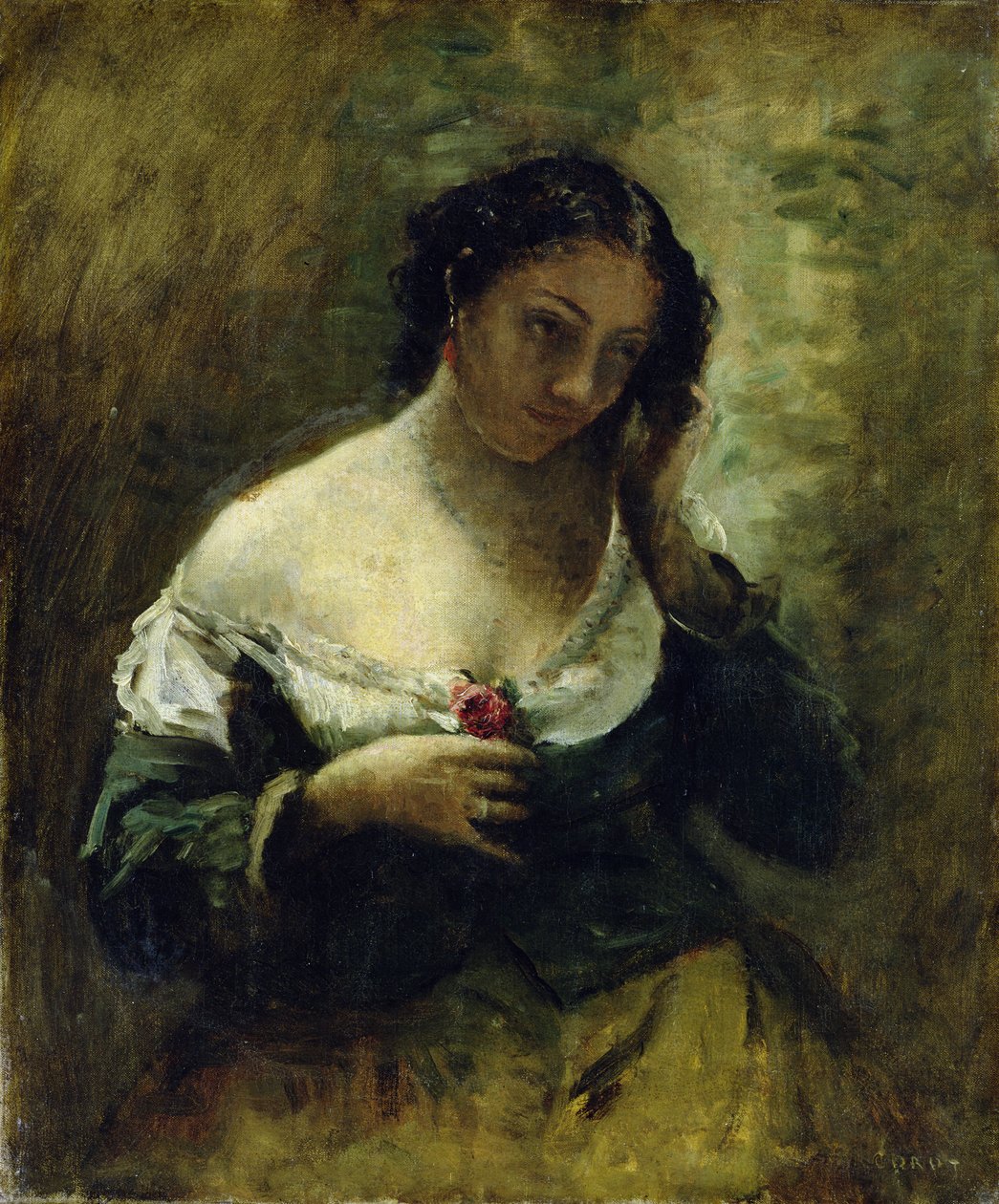 Dívka s růží, c.1865 od Jean Baptiste Camille Corot