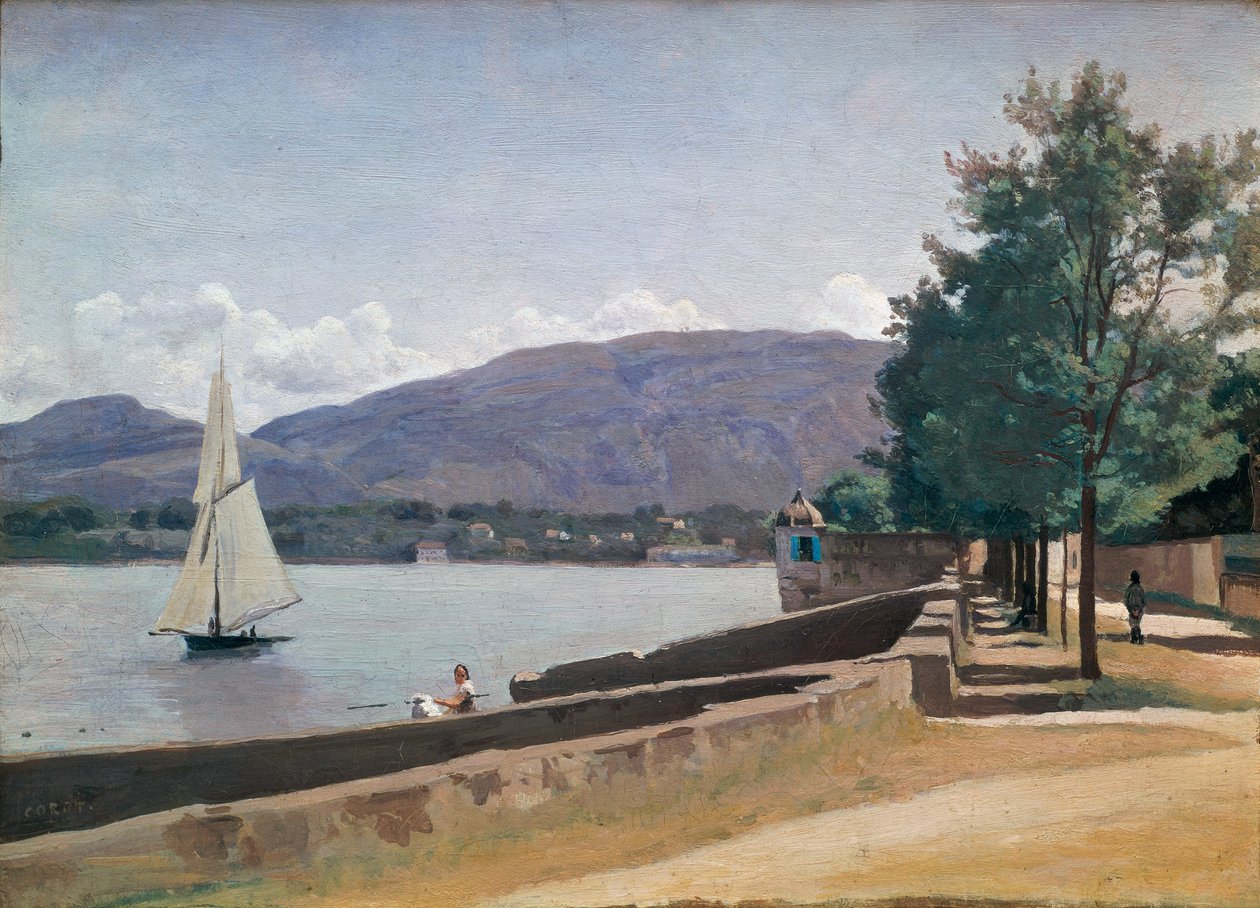Quai des Paquis, Ženeva, cca 1842 od Jean Baptiste Camille Corot