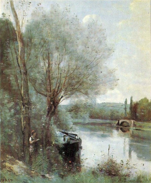 Čtečka u zalesněné banky od Jean Baptiste Camille Corot