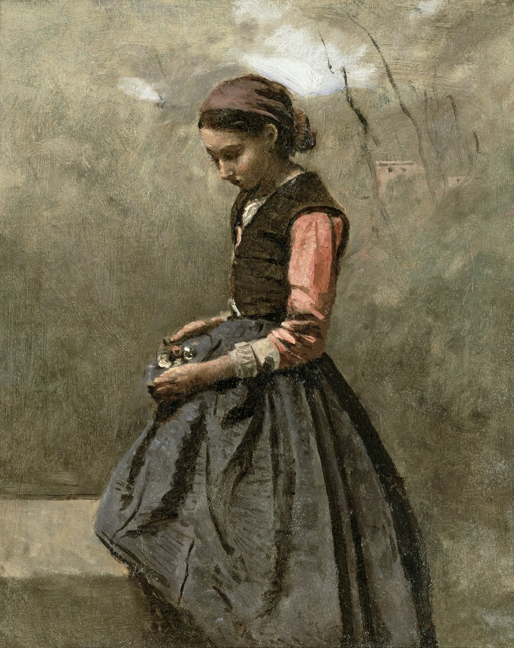 Přemýšlivá mladá dívka od Jean Baptiste Camille Corot