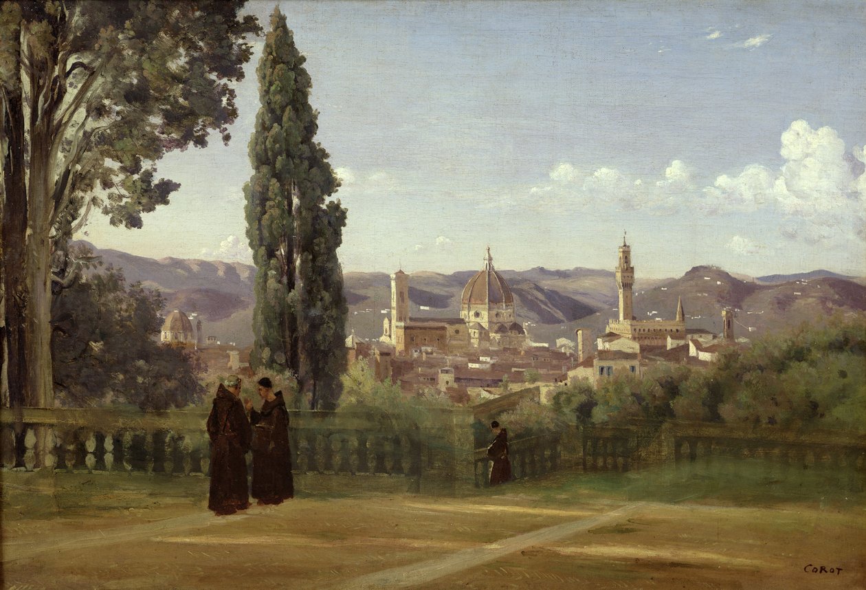 Pohled na Florencii ze zahrad Boboli, c.1834-36 od Jean Baptiste Camille Corot