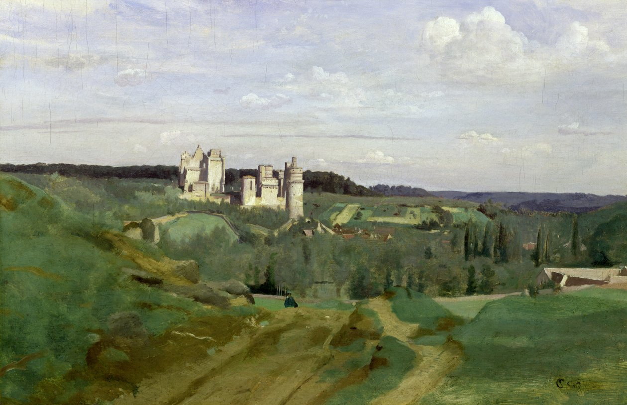 Pohled na zámek Pierrefonds, kolem 1840-45 od Jean Baptiste Camille Corot