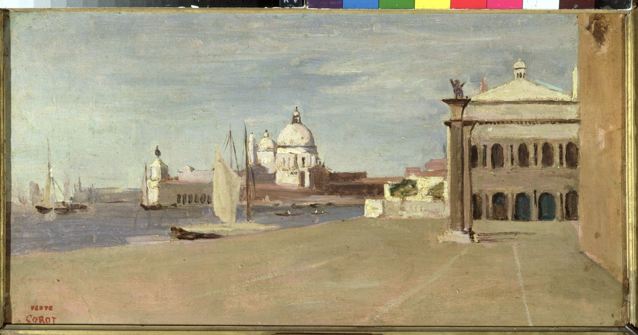 Pohled na Canal Grande, Benátky, z Riva degli Schiavone, 1828 (olej na papíře položený na plátně) od Jean Baptiste Camille Corot