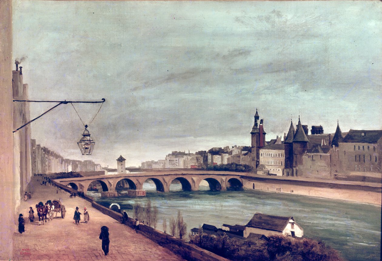Pohled na Pont au Change z Quai de Gesvres, léto 1830 od Jean Baptiste Camille Corot
