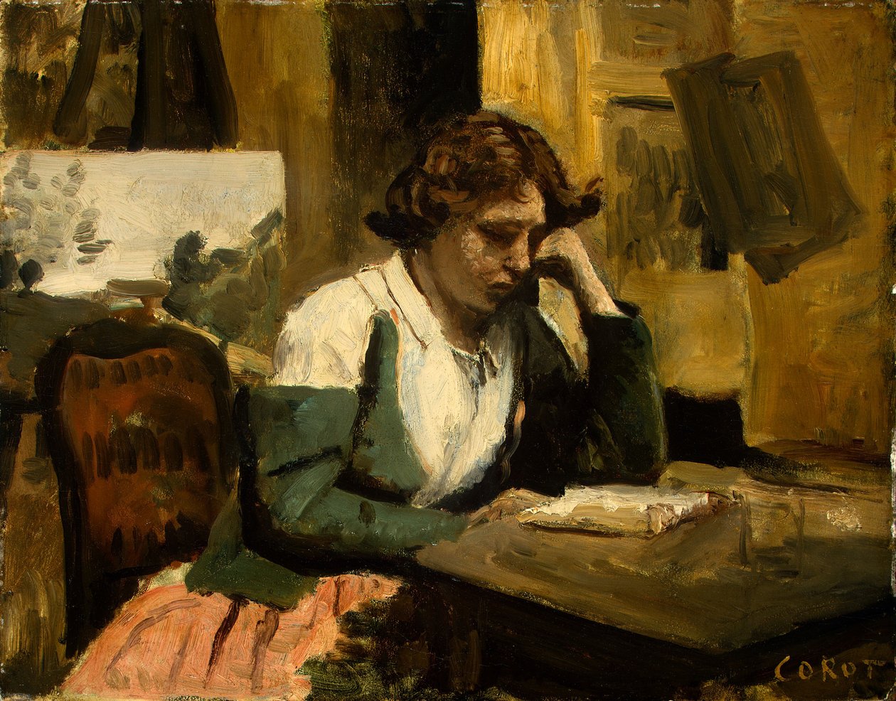 Mladá dívka čtení od Jean Baptiste Camille Corot