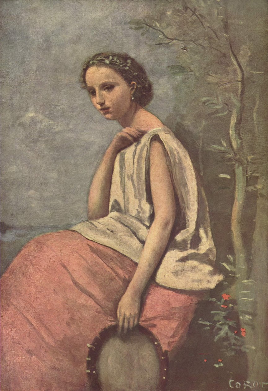 Zingara na baskickém bubnu od Jean Baptiste Camille Corot