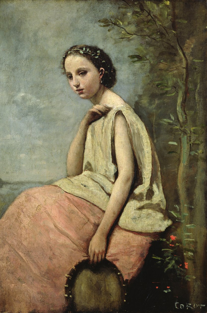 Zingara s tamburínou od Jean Baptiste Camille Corot